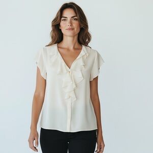 Calvin Klein, blouse
v-neckline L white ruffle front airy cool.Great cond.